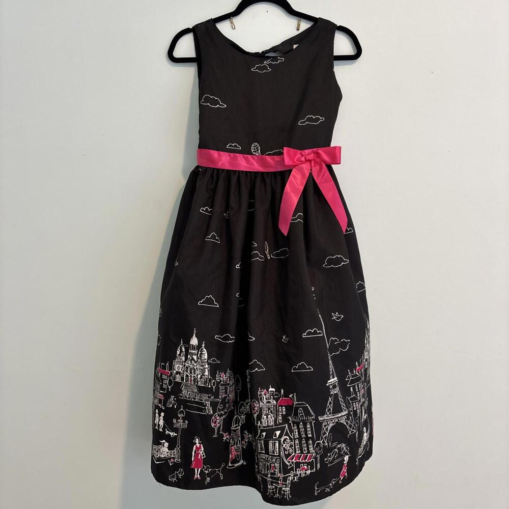 Vintage Rare Editions Paris Girls Dress Black Tea Length Sleeveless Size 16